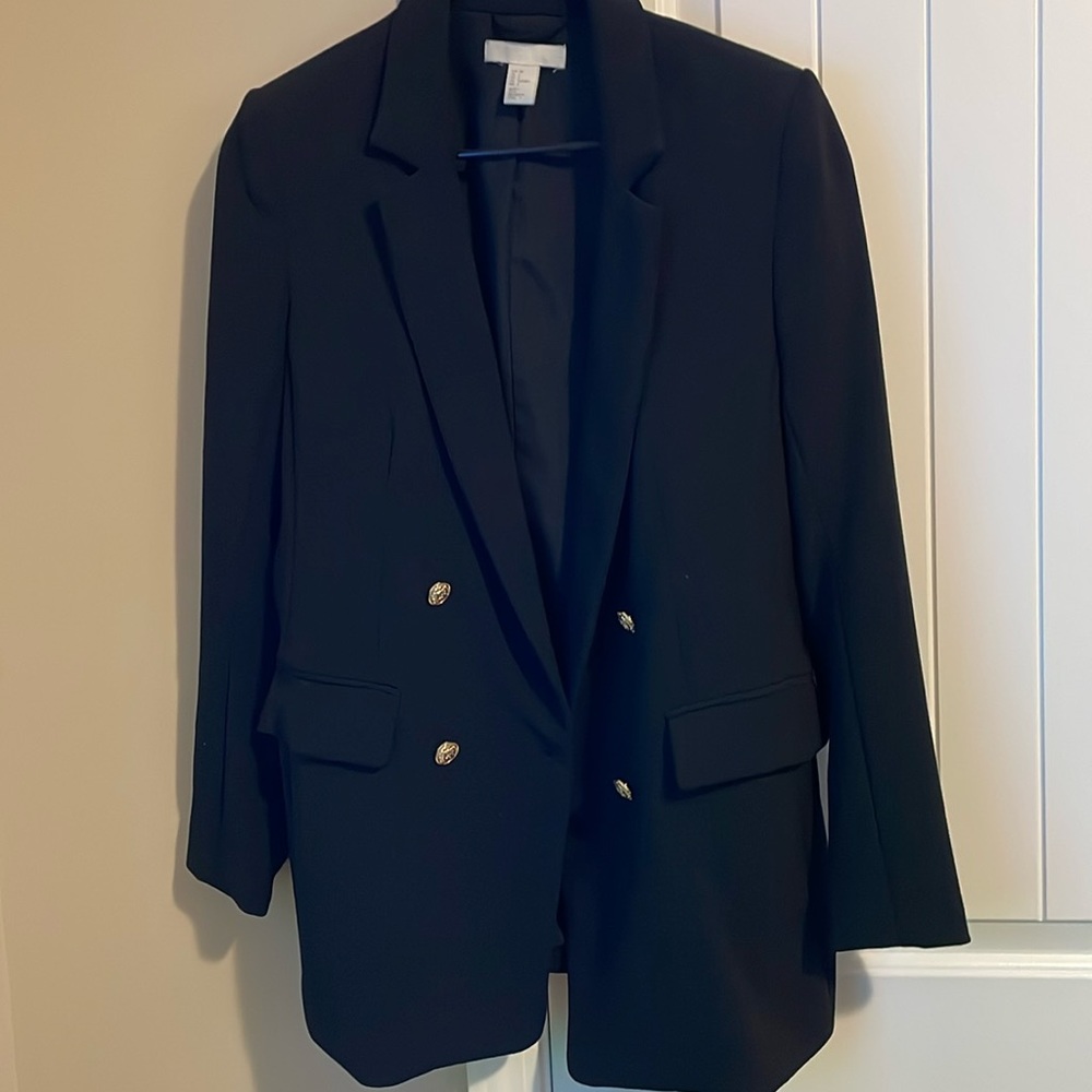 Black H&M Long Blazer w/ Gold Buttons Women’s 6